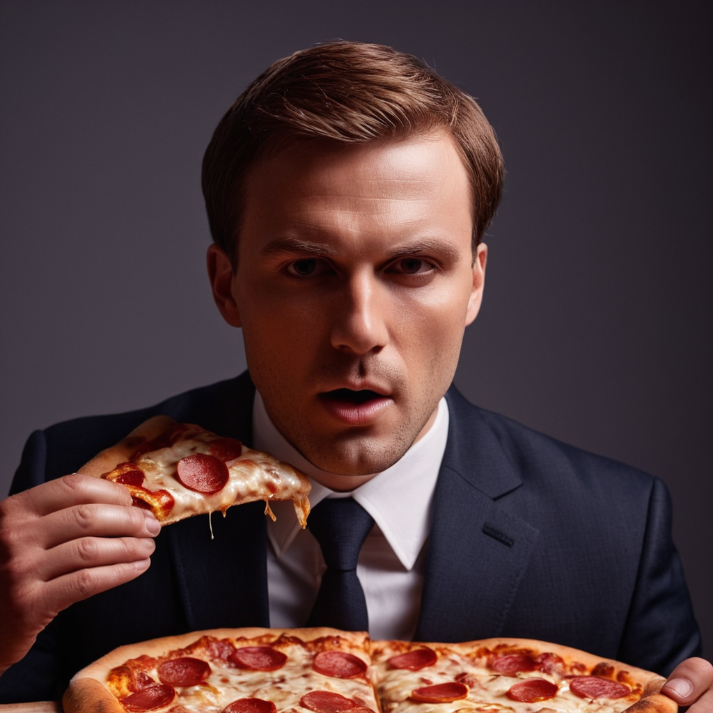 cinematic film still of  <lora:hands5g:0.9>
Sharp detailed high quality image of a man in a suit eating a pizza
, shallow depth of field, vignette, highly detailed, high budget, bokeh, cinemascope, moody, epic, gorgeous, film grain, grainy