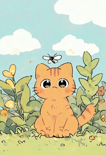 (cat:1.2), orange cat, (no humans:1.1), (cute:1.2), solo,
paws, fur, 1cat,
sitting, 1 paw up, concentrated, fly, playfull, OO,
day, looking at fly, playing with fly, outside, plants,
\(seedyoulater\), naguru \(cyoroama\),
very awa, masterpiece, highres, absurdres, newest
<lora:TA_trained:0.75>, chibi, <lora:ponyv4_noob1_2_adamW-000017:0.33>, <lora:shiroski:0.75>,