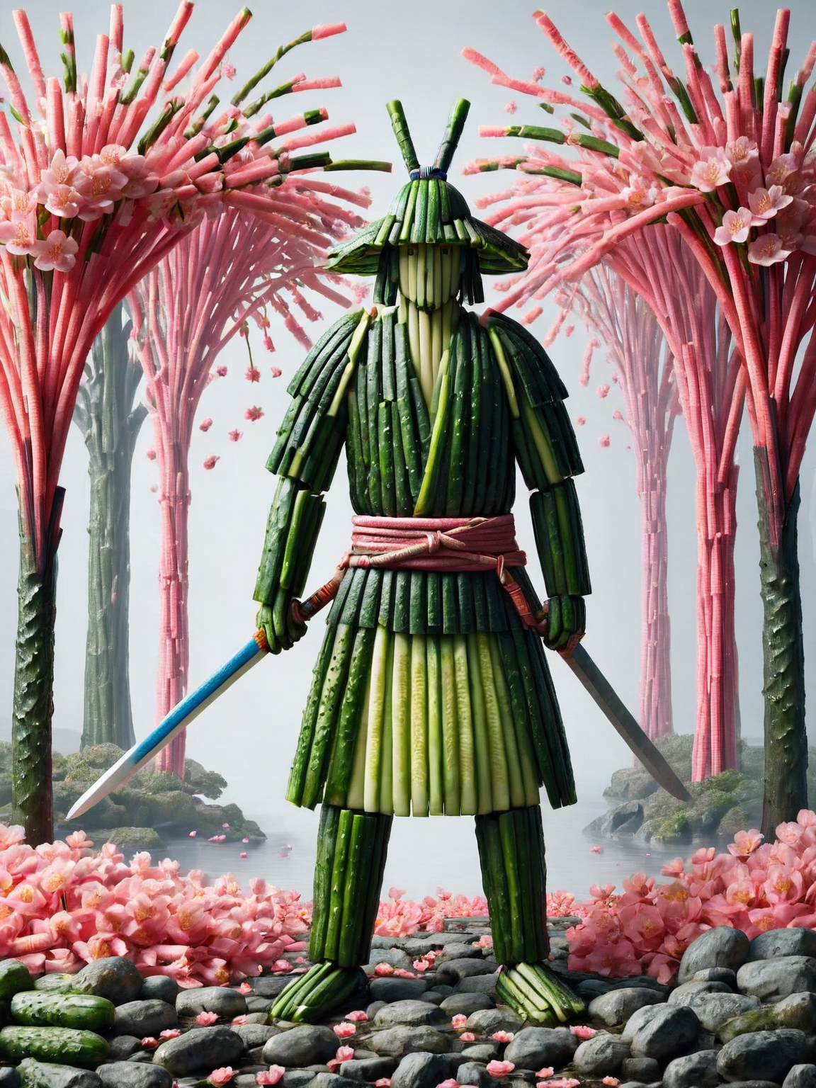 An ais-dipperz samurai warrior standing solemnly in a cherry blossom grove, sword at the ready <lora:Dippers_Style_SDXL:1>
