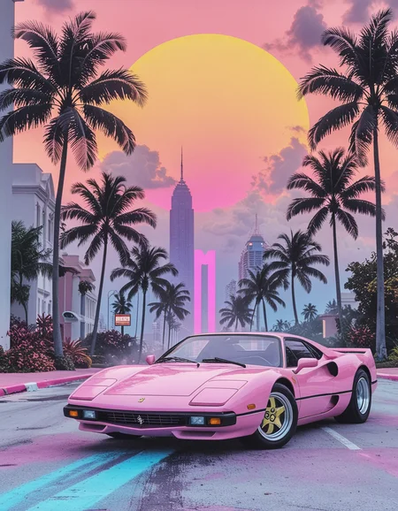 score_9, score_8_up, score_7_up, realistic, masterpiece, best quality, highres, ArsMJStyle, Retro Anime Flat Colors, ferrari, sunset, synthwave, miami vice, abstract <lora:Vaporwave_SDXL:1>