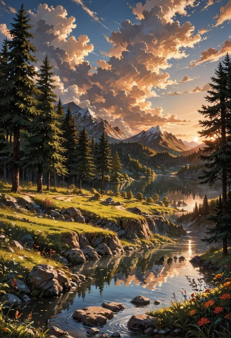 score_9,score_8_up,score_7_up,embedding:zPDXL2, masterpiece,best quality,highly detailed,detailed background, film grain,colorful,Expressiveh,Cinematic Lighting, outdoors, sky, cloud, water, tree, no humans, sunlight, cloudy sky, grass, nature, scenery, forest, sunset, mountain, bridge, river, landscape<lora:增强\(收藏)\sdxl_lightning_8step_lora.safetensors:1.0:1.0> <lora:增强\(收藏)\Hands XL 4.safetensors:1.0:1.0> <lora:增强\(收藏)\Expressive_H-000001.safetensors:0.4:0.4> <lora:增强\(收藏)\glowneon_xl_v1.safetensors:0.3:0.3> <lora:增强\(收藏)\sinfully_stylish_PONY_0.2.safetensors:0.4:0.4> <lora:Vixon\(收藏)\Vixon's Pony Styles Thermal.safetensors:0.4:0.4>