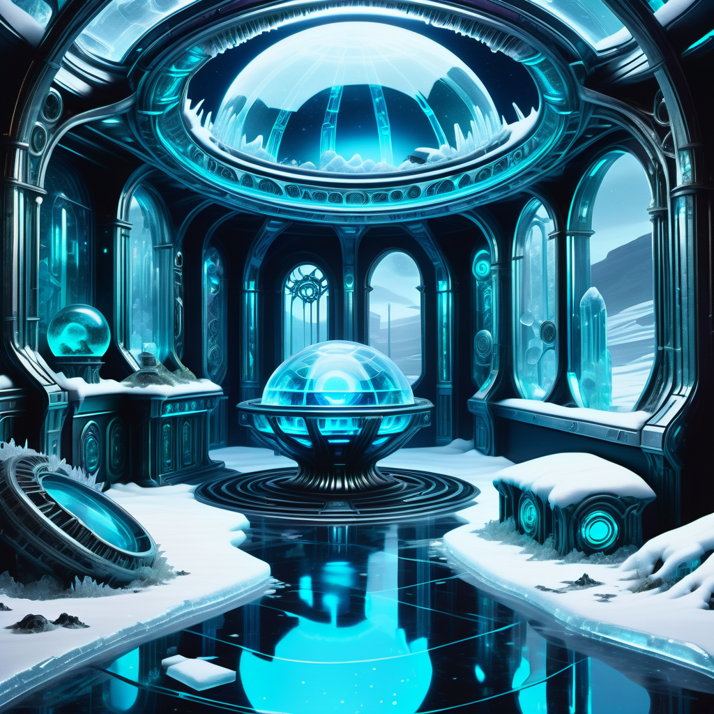 hyper detailed masterpiece, dynamic realistic digital art, awesome quality,DonMFr0stP4nkXL coven of the silver moon, rubber flooring,andesite stone,vinyl siding, bio-luminescent algae,bioluminescent organisms, downlighting,snow, ice  <lora:DonMFr0stP4nkXL-000006:1>