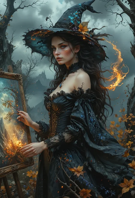 high quality, 8K Ultra HD, paintings with a Victoria Frances-like atmosphere, Detailed illustration of a fantastic beautiful witch, wind elemental, standing, paintings with a mysterious touch, awesome full color.  <lora:add-detail-xl:1> <lora:MJ52:0.5>