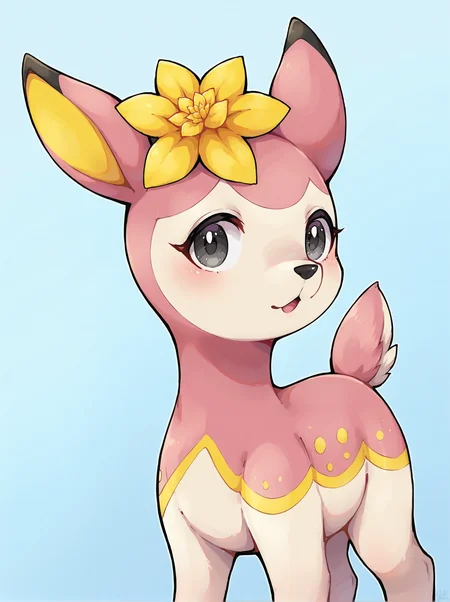 score_9, score_8_up, source_furry, Deerling (Pokemon), solo, flower on head, hair flower, grey eyes, yellow flower, feral, <lora:Deerling_Pokemon:0.7>,