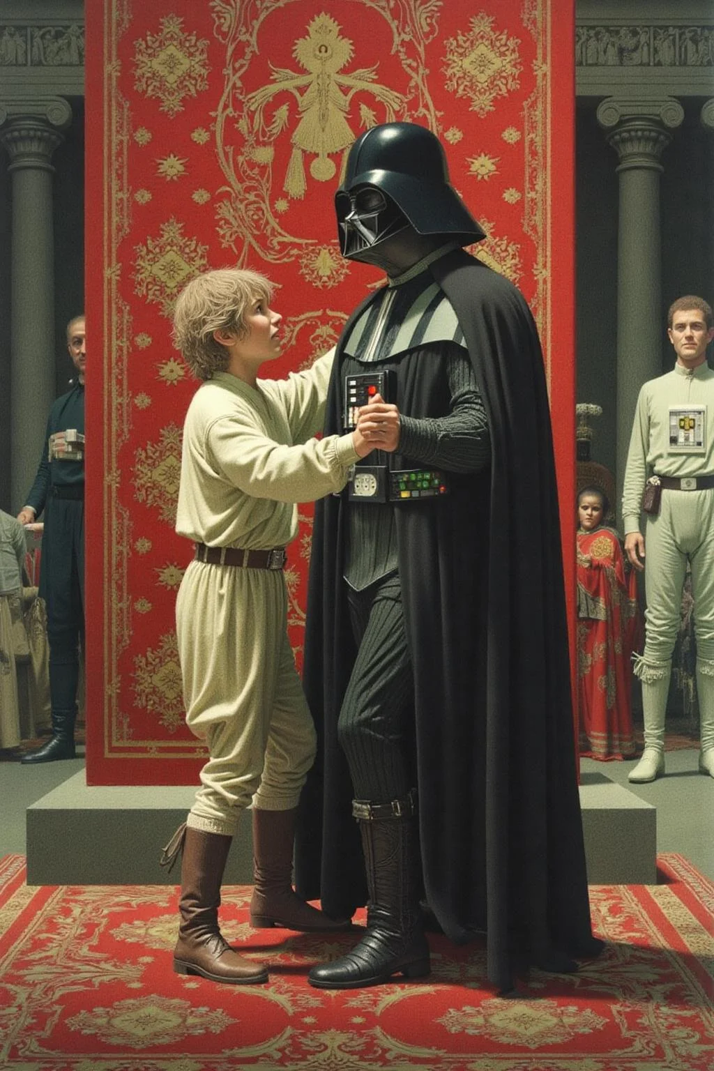 jeanleonhuens1 illustration.
Luke Skywalker dancing with Darth Vader inside the Emperor's Throne Room
<lora:jeanleonhuens1_ap_d6a3e12:1.0><lora:844829138377291938:0>