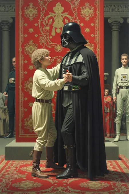 jeanleonhuens1 illustration.
Luke Skywalker dancing with Darth Vader inside the Emperor's Throne Room
<lora:jeanleonhuens1_ap_d6a3e12:1.0><lora:844829138377291938:0>