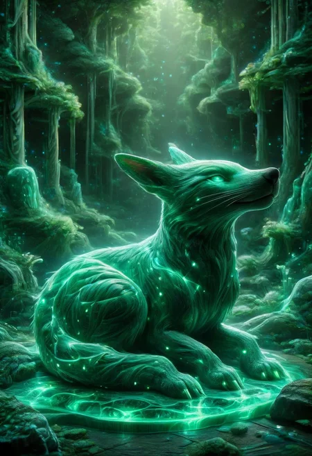 3D render of a futuristic multimedia sculpture featuring various animals, intricately designed and made of malachite, dreamlike atmosphere, concept art, beautifully lit, high detail, immersive virtual reality experience, by renowned digital artists, 8k resolution.
3d-rendering, concept-art, digital, dreaminess, futuristic, multimedia, sculpture, virtual-reality
concept-art, awesome full color, fantasy, epic, majestic, magical, dreamy, perspective, light and shadow, moody, epic, 
beautiful, painterly, aesthetic, textural, vivid, vibrant, intricate details, highly detailed, ultra-detailed, absurdres, 
ais-blmn, 
malachite_style