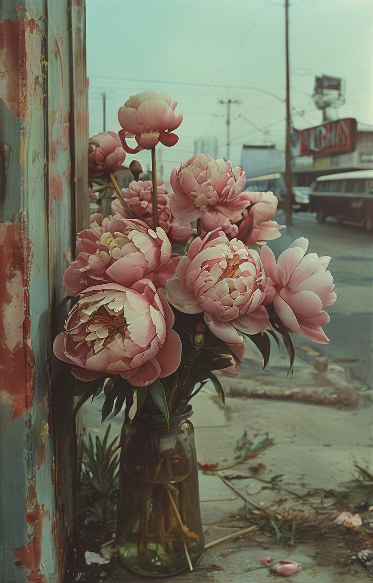 masterpiece,best quality,<lora:tbh156-sdxl:1>,illustration,style of  Philip Lorca diCorcia, decaying peonies