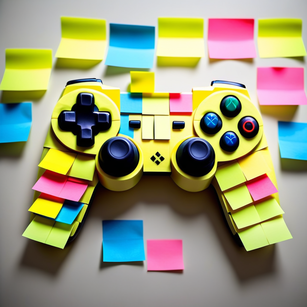 a gaming controller made out of Jed-StickyN  <lora:StickyNotesStyle-000007:0.7>