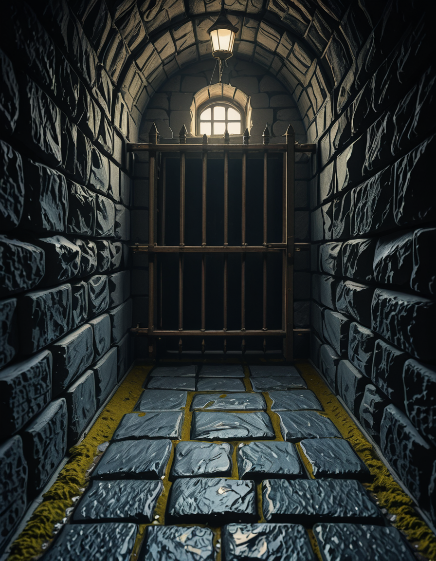 A highly detailed, hyper-realistic photograph of a dark medieval dungeon prison cell. The scene is dimly lit by a single flickering torch mounted on a damp stone wall, casting eerie shadows across the rough, moss-covered stones. Heavy, rusted iron bars form the cell door, slightly ajar, with visible corrosion and ancient padlocks. Inside the cell, there is a straw-covered floor, old wooden buckets, and a crude, splintered wooden bench against the back wall. Chains and manacles hang loosely from the walls, showing signs of long-term use. The atmosphere is cold, humid, and oppressive, with faint light rays piercing through tiny cracks in the stone ceiling. Cobwebs stretch across the corners of the cell, and faint water drips from above, creating small puddles. The overall mood is grim, desolate, and foreboding. Photorealistic style, with high dynamic range (HDR) lighting and extreme attention to textures like rust, moisture, and decay.
<lora:SDXLFaeTastic2400:0.4> <lora:extremely_detailed:0.4> extremely detailed,medieval dungeon pr1s0n c3ll <lora:medieval_dungeon_pr1s0n_c3ll-i:1>, Masterpiece,best quality,hi res,8k,hi res,8k,award winning,(sharp focus, intricate, highly detailed),