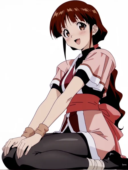 masterpiece,best quality,newest,
1girl,solo,
anime screencap,<lora:yume_ilxl_v1.0:1>,yume,brown hair,brown eyes,low ponytail,y_clothes,short_sleeves,black_pantyhose,bandaged legs,black footwear,
<lora:Fixhands_anime_bdsqlsz_V1:1>,open mouth,smile,:d,sitting,blush,simple background,white background,looking_at_viewer,