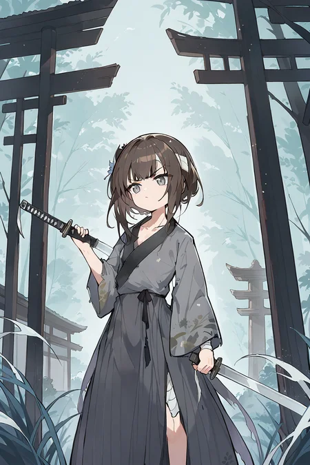 (score_9,score_8_up,score_7_up),<lora:mansui-v1:1>,mansui,1girl,solo,holding,weapon,brown hair,long hair,sword,holding weapon,long sleeves,bangs,wide sleeves,grey eyes,holding sword,closed mouth,knife,grey dress,bandages,holding knife,looking away,grey kimono,profile,dress,collarbone,glint,japanese clothes,katana,v-shaped eyebrows,kimono,standing,
good feet,anime,NSFW,expressive,amazing quality,ultra hd 32k,
