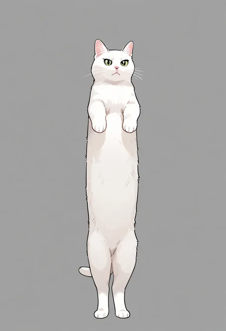 longcat (meme), animal focus, cat, simple background, no humans, animal, white fur, solo, grey background, standing, meme, full body, white cat,
masterpiece, best quality, amazing quality, very aesthetic, absurdres,
<lora:concept_longcat_Illustrious_V2L:0.4>