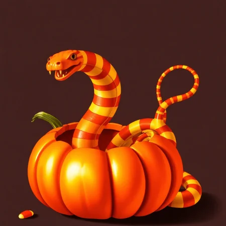 a snake made out of candy corn coming out of a pumpkin