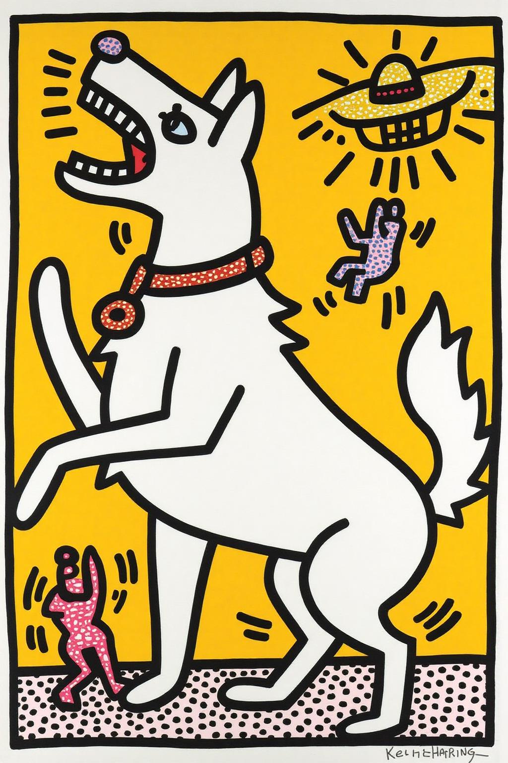 keithharing1 pop art illustration of 
A pop art illustration of a large barking white wolf dog. <lora:keithharing1_cap_d6a3:1.0><lora:834334647782614291:0>