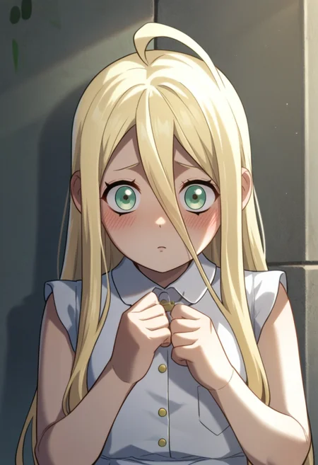 score_9, score_8_up, score_7_up, , <lora:add-detail-xl:3>,
BREAK
<lora:peri:0.8>, peri, green eyes, blonde hair, long hair, hair between eyes, ahoge, white dress,
BREAK
solo,
shy,blush,