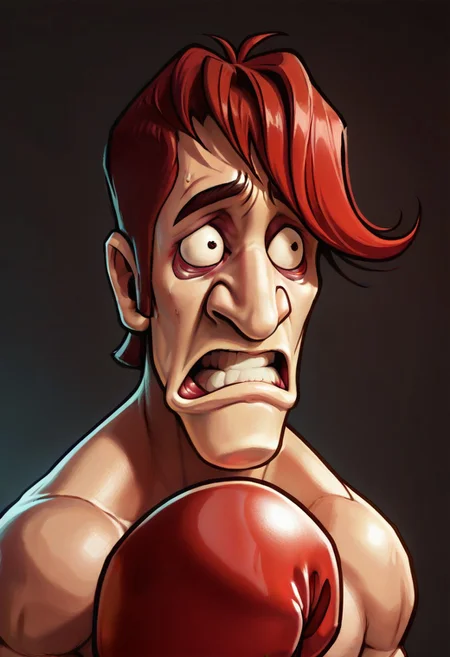 score_9, score_8_up, score_7_up, gl4ssj0e, 1boy, solo, worried, scared, defensive pose, red boxing gloves, red boxing ring, spotlights, dark red boxing arena, red mood, realistic, RAW photo