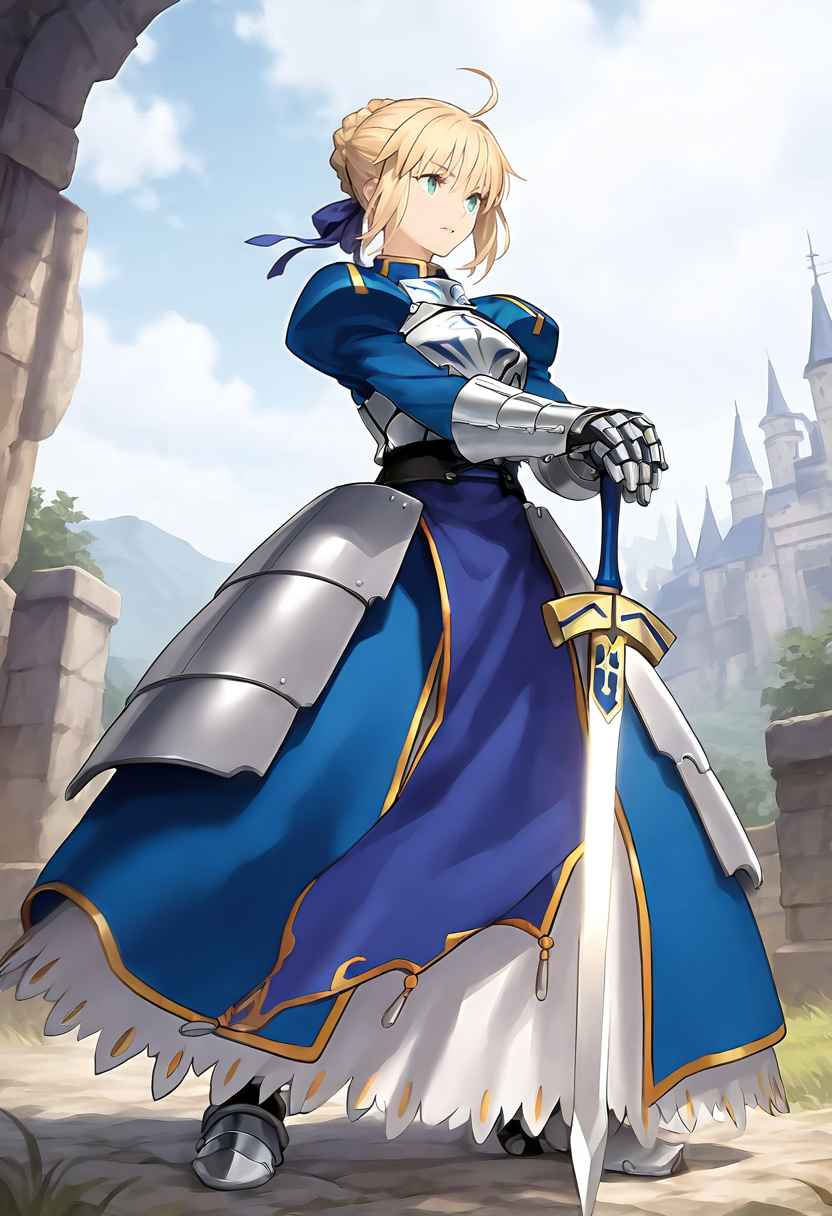 <lora:unicornOLIL:1>saber \(fate\),full body,castle very awa, masterpiece, best quality, amazing quality, very aesthetic, absurdres, sensitive, newest <lora:spo_sdxl_10ep_4k-data_lora_webui:0.7>,