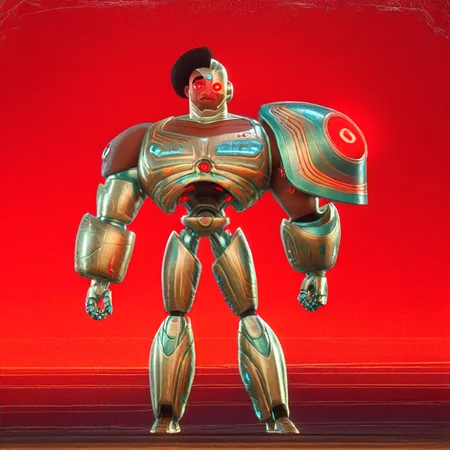 cyborg, 1boy, male focus, arm cannon, solo, weapon, red eyes, glowing, robot, armor, science fiction, score_9, score_8_up, score_7_up, score_6_up <lora:vinceteaa_020_04v2-step00000400r:1> good face, good eyes, looking at viewer, full body, standing,
