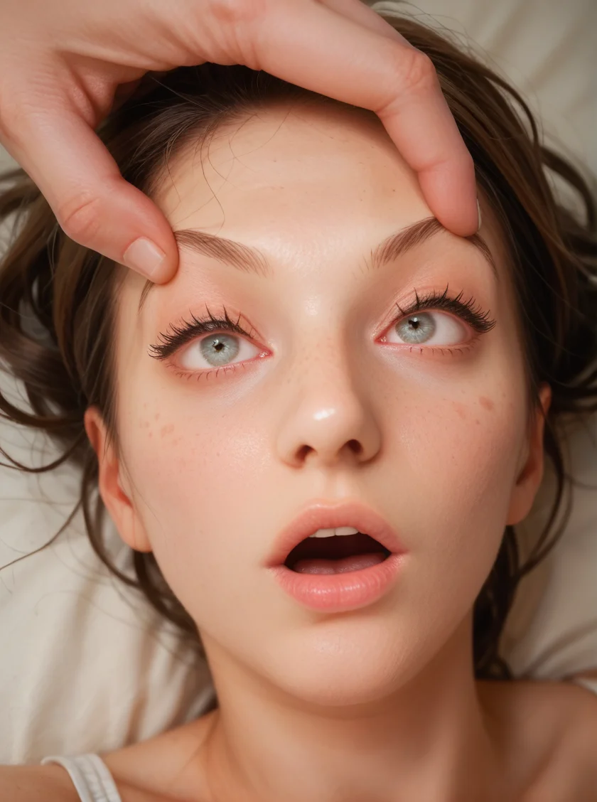 (score_9, score_8_up, score_7_up), best quality, masterpiece,dramatic lighting, ultra-detailed, very aesthetic, intricate details, 8k, masterpiece, realistic style, seductive expression, 19 year old, freckles,closeup, dramatic angle, eye roll, looking away,
closeup, close-up, eyecheck, open eyes, passed out, sleeping, hand on head, solo, open mouth,
<lora:EyeCheck:.85>,
<lora:add-detail-xl:1>,