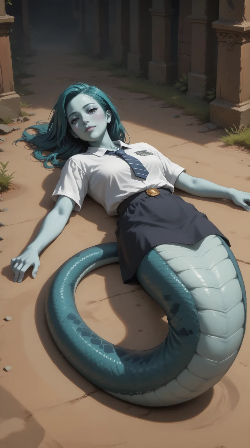 score_9, score_8_up, score_7_up, score_6_up, score_5_up, <lora:NagaPDXL_V2:0.8> naga, 1girl, bashful, laying down, Henley shirt, Indigo modern mullet, Turquoise_blue skin, dutch angle, in location across dreamcatcher meadow full of magic, best quality, masterpiece
<lora:dmd2_sdxl_4step_lora:0.7>