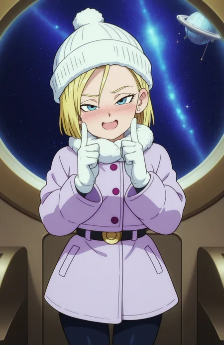 <lora:anatomy_helper:0.8> 1girl, solo, <lora:Broly_v1:0.9> dbsb,
winter outfit, fur-lined jacket, flared skirt, pantyhose, winter hat, gloves, android 18, blonde_hair, blue eyes,
planetarium, happy, half-closed eyes, open mouth, nose blush, kind,,index finger on eyes, tougue out, extremely detailed, highres, masterpiece, best quality