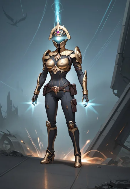safe_pos, safe_pos, score_9, score_8_up, score_8,source_anime, A towering alien warrior stands in the shadows, exuding an aura of raw power and deadly precision. Its biomechanical armor, sleek yet menacing, is adorned with glowing energy veins pulsing in an eerie neon hue. Its elongated helmet, featuring a sharp, intricate design, conceals a face unknown to mortals, while its piercing, luminescent eyes glow like twin burning stars. Arcane symbols and battle scars are etched into its armor, telling tales of countless battles across galaxies. In its hands, it wields a high-tech, futuristic weapon—an elegant yet brutal fusion of energy and steel, humming with lethal potential. The environment around it is a dystopian battlefield, littered with remnants of fallen foes and illuminated by flickering alien glyphs. Swirling mist and electric storms crackle in the distance, framing the warrior in a scene of pure chaos and dominance. It stands motionless yet poised, a silent harbinger of destruction, a legendary Warframe forged for war.detailed eyes,anime-style, ultra-detailed, vibrant colors, high-quality shading, semi-realistic lighting,solo focus, european style, Expressiveh,easynegative