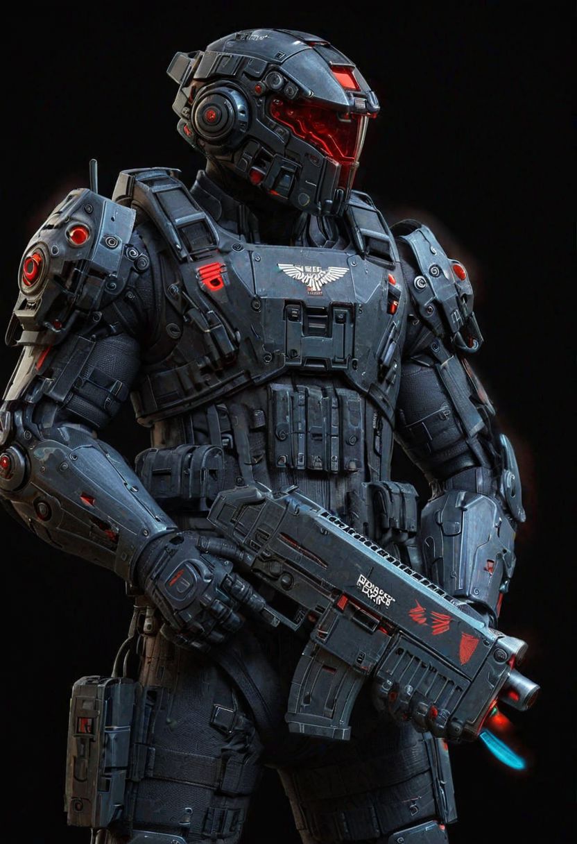 man in (neon red) mad-bdyarmr, holding bltgun bolter weapon, helmet, night, cyberpunk road, fullbody view, (masterpiece:1.2), best quality, (hyperdetailed, highest detailed:1.2), high resolution textures