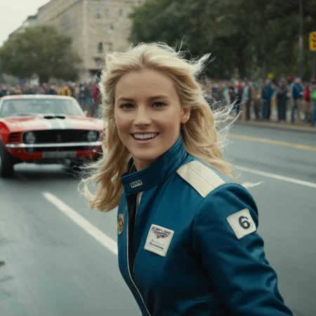 cinematic film still of <lora:casting shadow style v2:0.9>
<lora:Unreal Engine style:0.3>
a woman in a racing uniform waves to the crowd,solo,long hair,smile,blonde hair,1boy,jacket,upper body,male focus,teeth,grin,helmet,headwear removed,realistic , impact, crash, explosion, destruction, strike, wreck, smash, exploding cars, wrecked cars, cinematic shot, film, different color, real, collision, road rage, sport cars, sports car, car race, dismembering, falling, flying, accident, disaster, cinematic explosion, chaos, disintegration, high speed, vehicle, different sports car, flying debris, Muzzle blast, broken glass, sports car style, shallow depth of field, vignette, highly detailed, high budget, bokeh, cinemascope, moody, epic, gorgeous, film grain, grainy