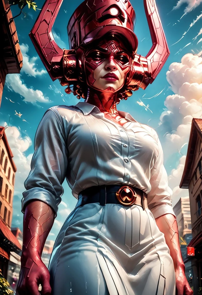 score_9, score_8_up, score_8, score_7_up, score_7, rating_safe, galactus, galachelmet, galaceyes, SmoothQualityPony,
park with a small pond surrounded on the left and right in the distance sky scrapers tall buildings that nearly reach the clouds.
A surreal depiction the enormous head of Galactus \(marvel comics\) appears in the sky above a major city. Below in the foreground features a