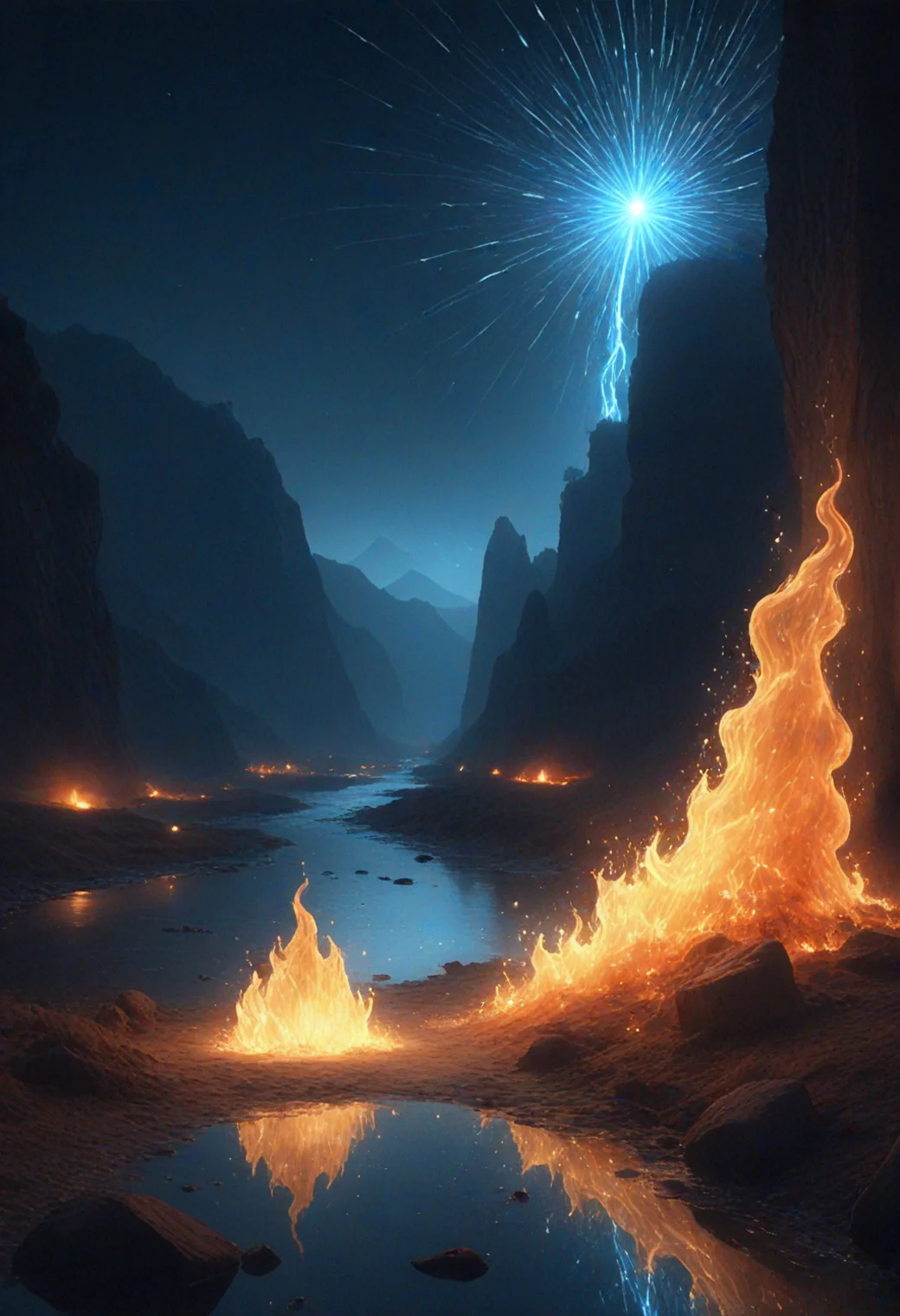 Sparkle, Award Winning, Augmented Reality Art Style,Hermit, (*Channel_42*), [earth|dirt] erupting AND [air|wind] blowing AND [water|river] flowing AND [fire|flame] burning, crystalized nodes,Augmented Reality Art Style,Midnight setting,<lora:Analogy_Digitaly_Lo-fiy__Buttony_Levery_Thing.safetensors:4.5:1.0> <lora:SDXLFaeTastic2400.safetensors:1.5:1.0> <lora:add-detail-xl.safetensors:3.0:1.0>