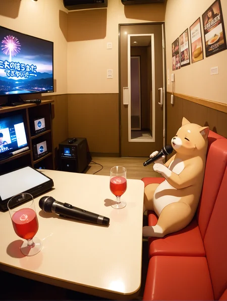 masterpiece,best quality,newest,
non-human,
<lora:Fixhands_anime_bdsqlsz_V1:1>,<lora:j_karaoke_ilxl_v1:1>,j_karaoke,drinking_glass,monitor,microphone,table,landscape,