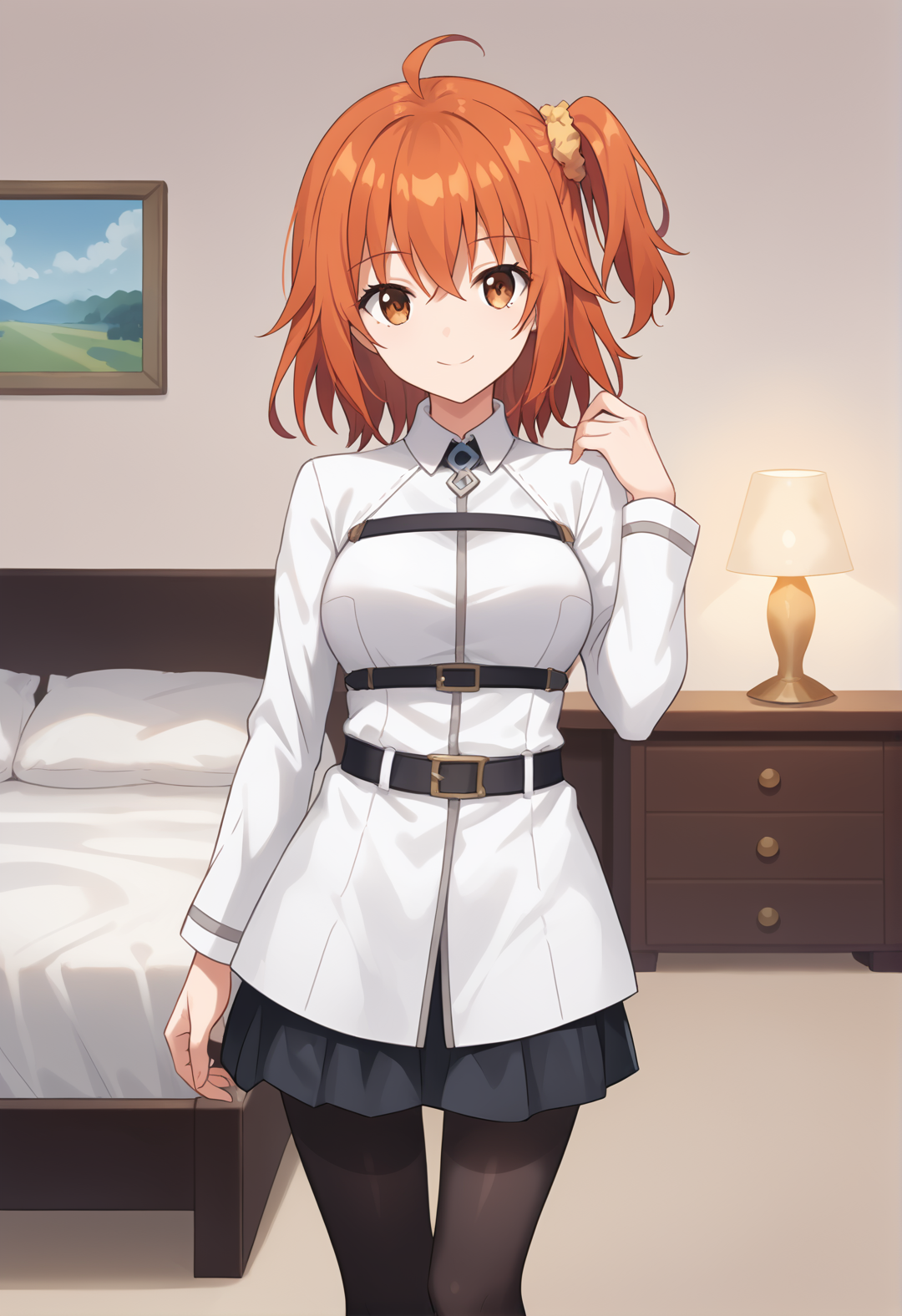 score_9, score_8_up, score_7_up, source_anime, masterpiece, best quality, highly detailed background, cinematic lighting, detailed eyes, detailed pupils, perfect face, fujimaru ritsuka, unique outfit, looking at viewer, standing, cute, smile, bedroom, bed, dresser, TV, 
 <lora:Fujimaru Ritsuka (Female)_Pony:0.8>