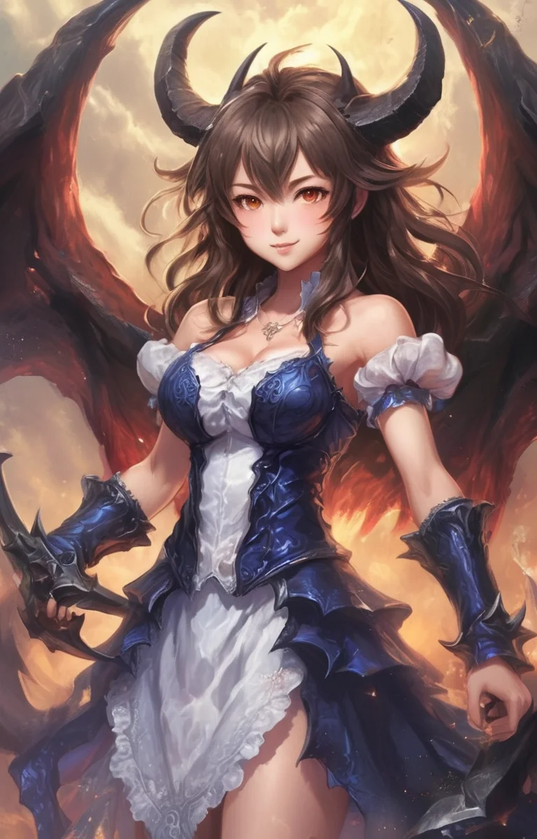 masterpiece,best quality,<lora:tbh258-sdxl:0.9>,illustration,style of diablo,monster, demon wings, demon tail, demon horns, portrait of idolmaster cinderella girls,