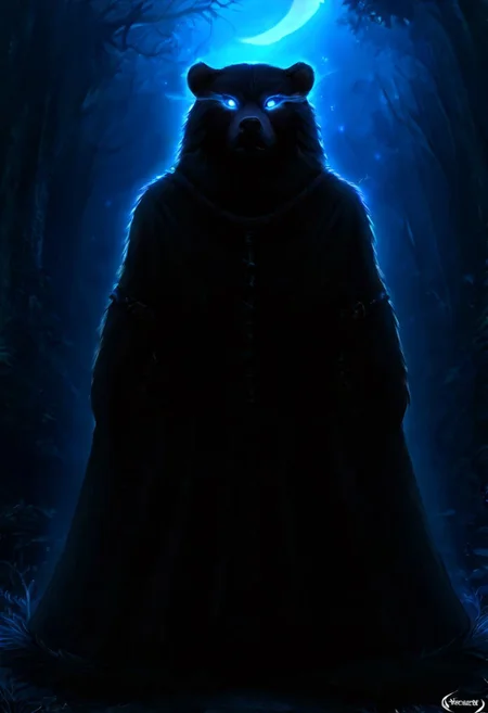 cinewow, xmastedx, anthro, SFW, LoL Style, female bear dressed in a leather tribal style, fully clothed, (realistic fur, detailed fur texture:1.2), detailed background, outside background, photorealistic, hyperrealistic, ultradetailed, glowing eyes, glowing effects, fantasy, scenery, concept art, amazing quality, masterpiece, best quality, hyper detailed, ultra detailed,