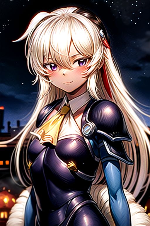 best quality 1girl Setsun4 solo long hair,  (night time) forest background black hair very long hair purple eyes multicolored hair armor, small, (fur trim) (medium body),<lora:EMS-179-EMS:0.800000>,<lora:EMS-293862-EMS:0.800000> bow, hair_bow, hair_tubes, red_bow, brown_hair, long_hair, bangs, ascot, frilled_bow, yellow_ascot, blush, smile, hair_between_eyes, athletic, armor, miko, strengthmda,  Smiling, happy, winged helmet
