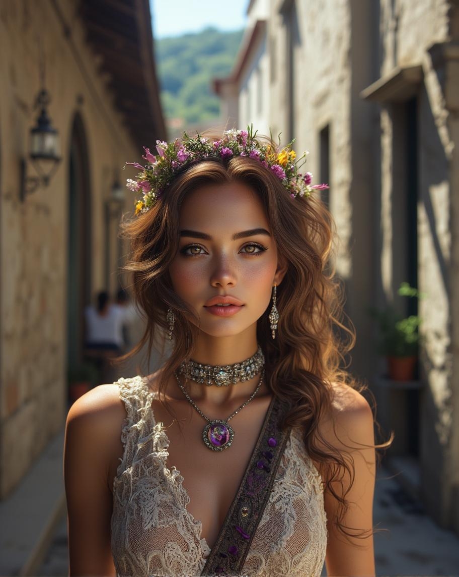 <lora:Refined_Beauty_v1_style.safetensors:1> RefinedBeauty_DA
In the heart of the bustling colonial city, a woman stands as a beacon of resilience and elegance. Her fair skin, now bronzed by the sun, speaks of her connection to the land and her people. Her hair, a cascade of rich brown curls, is adorned with a delicate, handwoven crown of flowers, a symbol of her deep roots in Nahua traditions. Her eyes, a deep shade of purple, shine with a wisdom and strength that has been forged through adversity. Her attire, a blend of Nahua and Spanish influences, is a masterpiece of intricate lace and fine fabrics. The lace, woven with care, represents the threads of her heritage, while the jewel details on her dress symbolize the treasures of her culture that have endured through the ages.
Around her, the city of Tenochtitlan thrives, a testament to the resilience of its people. The ancient buildings, with their weathered stones and vibrant murals, stand tall, their textures a reminder of the past and the hope for a brighter future. The interplay of light and shadow casts a warm glow, illuminating the fierce determination in her eyes. Her presence is a powerful reminder of the strength and beauty that emerges from overcoming challenges.
As she walks through the streets, her steps are confident and purposeful. She is a symbol of the journey of her people, a journey marked by perseverance, triumph, and the power of positive change. Her interactions with others are marked by a deep sense of empathy and understanding, as she shares her stories and listens to theirs. The atmosphere around her is one of hope and renewal, a celebration of the resilience that has carried her and her community forward.