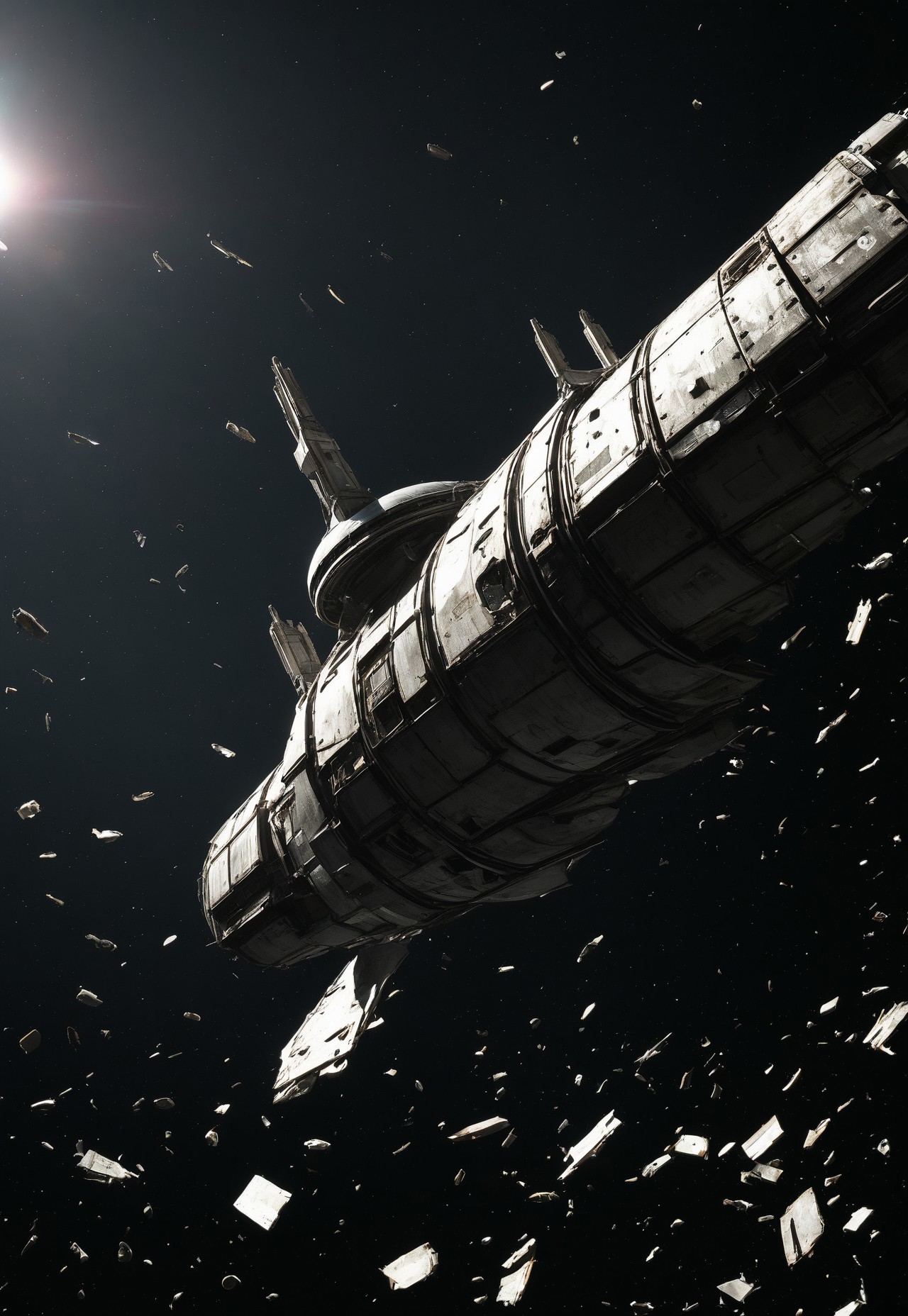 SPCDEB, spaceship, flying, debris, fisheye