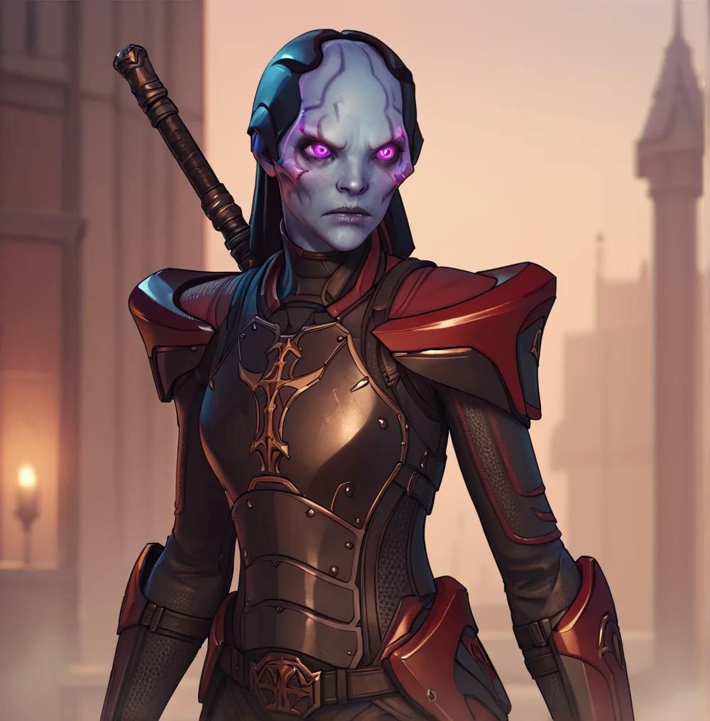 <lora:Chosen_Assassin_XCOM_2:1> chosen_assassin, blue skin, purple eyes, glowing eyes, armor, score_9, score_8_up, score_7_up, score_6_up, score_5_up, score_4_up