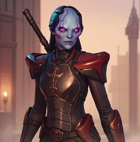 <lora:Chosen_Assassin_XCOM_2:1> chosen_assassin, blue skin, purple eyes, glowing eyes, armor, score_9, score_8_up, score_7_up, score_6_up, score_5_up, score_4_up