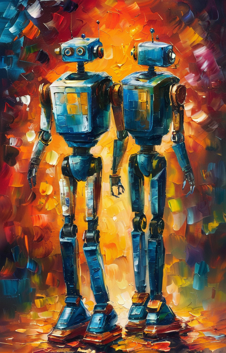 masterpiece,best quality,<lora:tbh438-sdxl:0.8>,illustration,style of Leonid Afremov
 portrait of Housework robots
