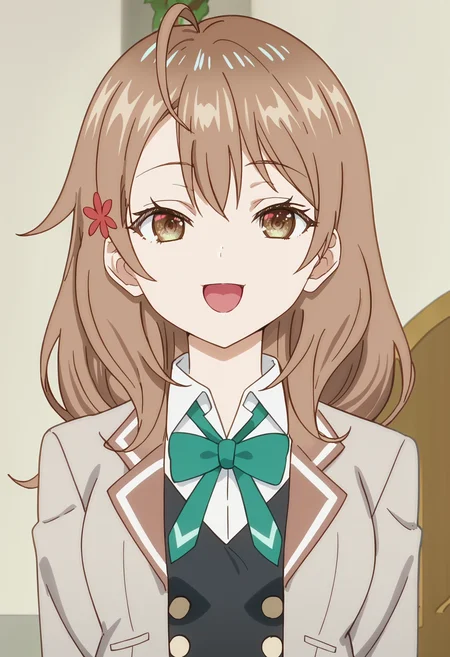 score_9, score_8_up, score_7_up, source_anime, source_anime, detailed background, anime screencap, detailed face, detailed eyes,
<lora:Maria_Mikhailovna_Kujou:1>1girl, solo, Maria school uniform outfit, Maria Mikhailovna Kujou,
looking at the viewer, happy girl, mouth open, big smile, (cowboy shot)