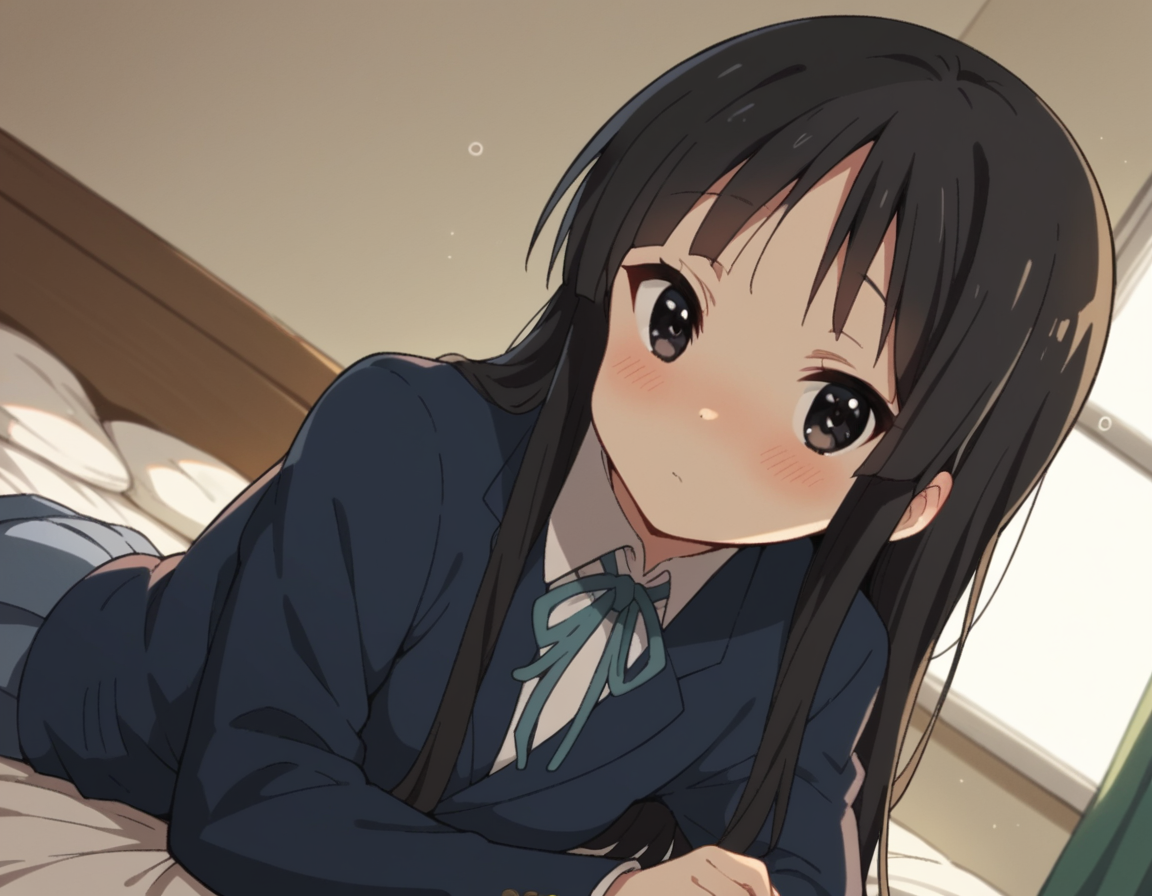 score_9, score_8_up, score_7_up, source_anime,
mioakiyama, <lora:mio-akiyama-s2-ponyxl-lora-nochekaiser:1>,
mio akiyama, long hair, bangs, black hair, black eyes, hime cut,
sakuragaoka high school uniform, school uniform, uniform, blazer, shirt, white shirt, collared shirt, skirt, pleated skirt,
indoors, bed, bed room, on side, blush, drunk,
looking at viewer, cowboy shot, dutch angle, solo,