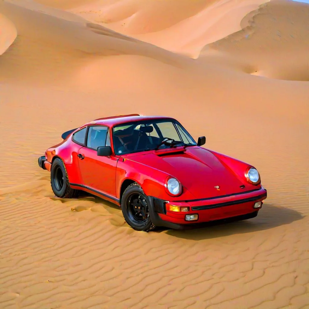 photo of 1980s porsche 911, desert, oldsiemens, dunes