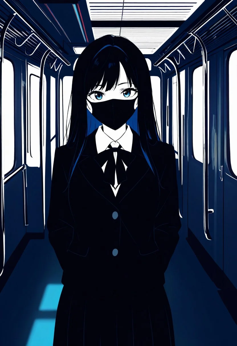 1girl, metro, Smooth_Quality, school uniform, vivid colors, face mask
