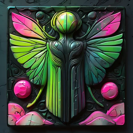 <lora:artfullyTILED_SDXL_V2:0.7>, featuring a black background,a oracle gracefully moving with a vibrant paint trail in neon green and neon pink,3d,relief carving,incorporating pastel tones and subtle hints of ink,charcoal,and watercolor for an artistic and refined touch arranged in a grid of icons,<lora:ral-opal:0.3>,<lora:ARTFULLYORACLESDXL-V1:0.4>,<lora:artfullyinsect_-_v1-000007:0.5>,<lora:artfullymaleform_sdxl_v1:0.3>,