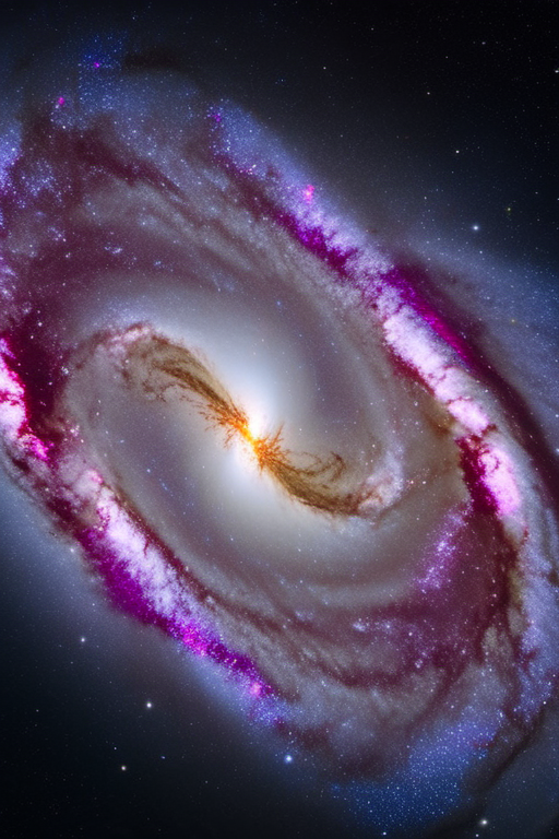two arm spiral galaxy swirling in a star filled sky. the galaxy has an irregular shape and many vivid colors. (8k, high resolution, extreme detail), color gradation, exquisite details, sharp focus, intricate details, taken with a CANON EOS R6 camera, 18mm lens