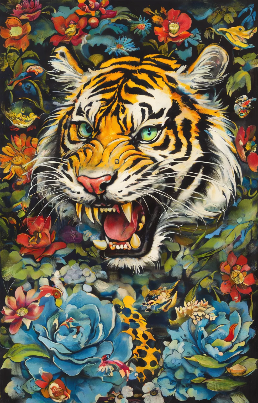 masterpiece,best quality,<lora:tbh271-sdxl:0.9>,illustration,style of Ed Hardy animals