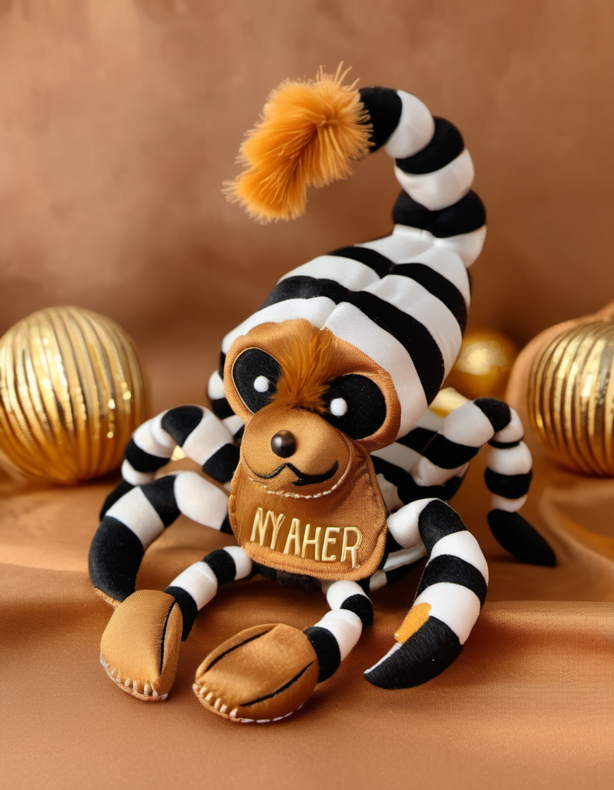 (Realistic:1.5) EdobScorpion, happy new year, transparent background, striped background, acrylic paint (medium), desert, monster, 1boy, brown background, stuffed animal, silk, jacket,  <lora:EdobScorpionArtistic_XL_v1.0:0.8>
