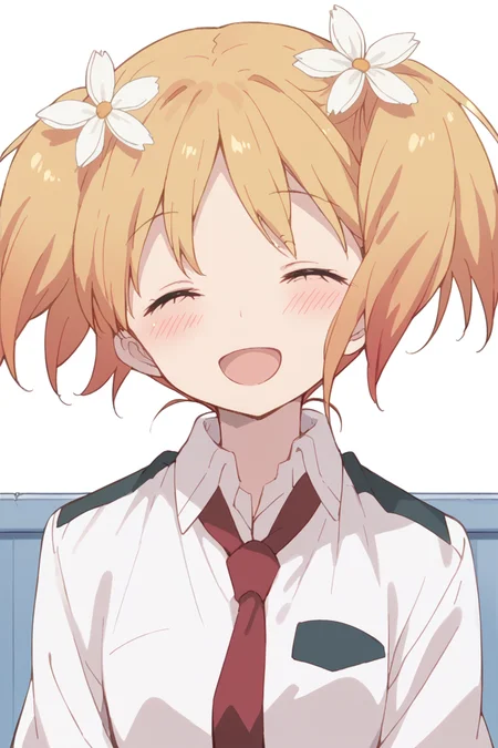 score_9, score_8_up, score_7_up, score_6_up,
<lora:Yuu_Sonoda:1> yuu, 1girl, hair flower, flower, hair ornament, solo, closed eyes, necktie, open mouth, twintails, smile, school uniform, blonde hair, blush, parody, short hair